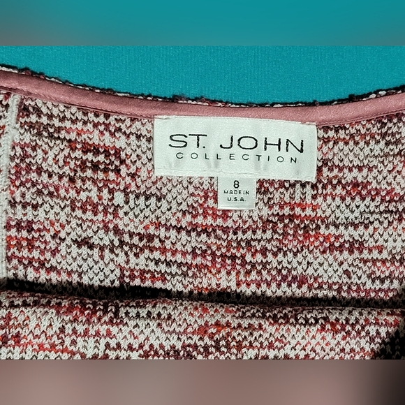 St. John Collection Pink / Red / Mauve Tweed Boucle Pencil Skirt Size 8 - Picture 4 of 9